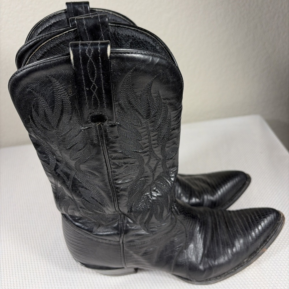 Black Tony Lama Leather Western Boots Men's Pointed Toe Size 9M - Picture 4 of 11